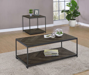 Beckley Engineered Wood End Table Rustic Grey Herringbone