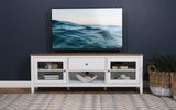 Mueble para TV Hollis de 67 pulgadas, madera, dos puertas y cajón, marrón y blanco