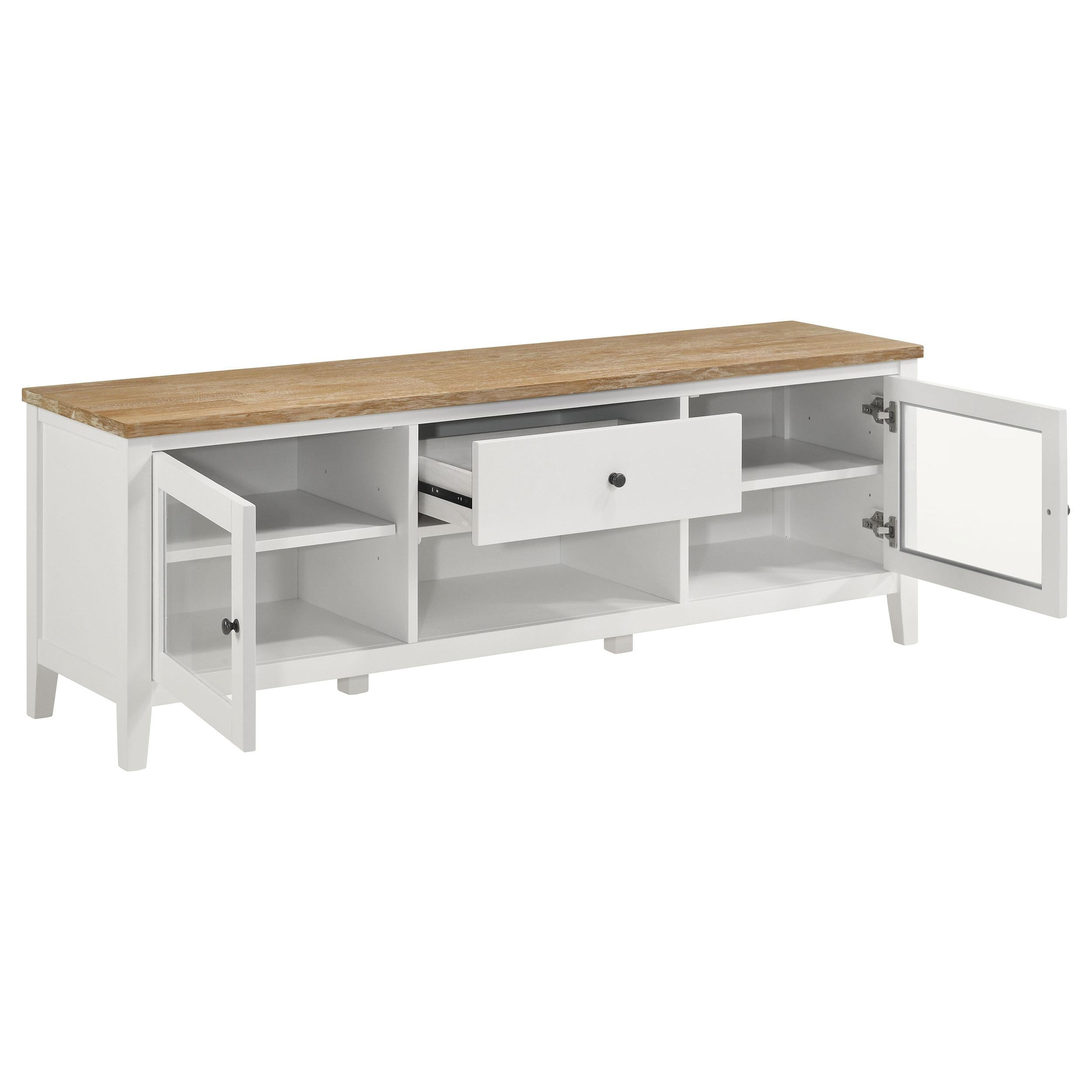 Hollis 2-door Wood 67-inch TV Stand with Drawer Brown and White