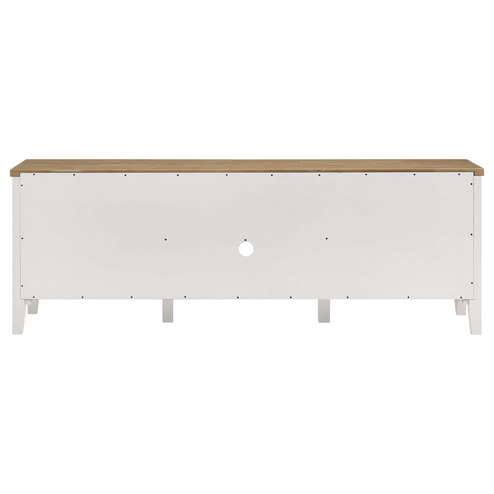Mueble para TV Hollis de 67 pulgadas, madera, dos puertas y cajón, marrón y blanco