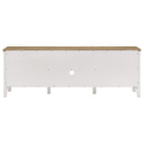 Mueble para TV Hollis de 67 pulgadas, madera, dos puertas y cajón, marrón y blanco
