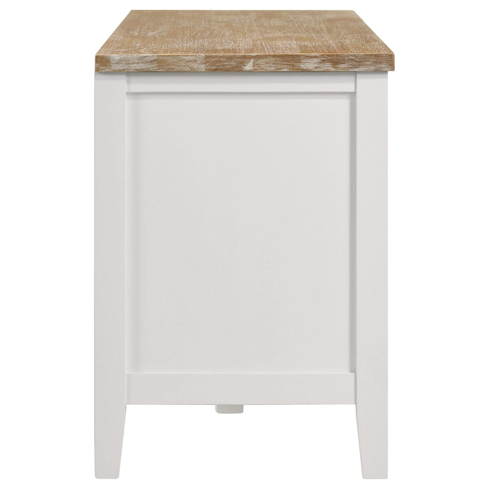 Mueble para TV Hollis de 67 pulgadas, madera, dos puertas y cajón, marrón y blanco