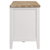 Mueble para TV Hollis de 67 pulgadas, madera, dos puertas y cajón, marrón y blanco