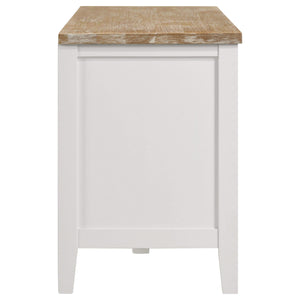 Mueble para TV Hollis de 67 pulgadas, madera, dos puertas y cajón, marrón y blanco