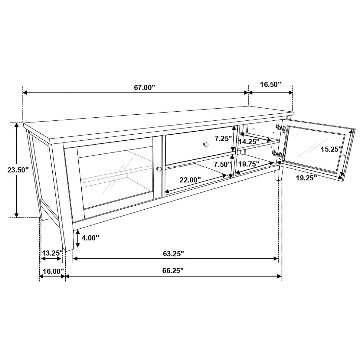 Mueble para TV Hollis de 67 pulgadas, madera, dos puertas y cajón, marrón y blanco