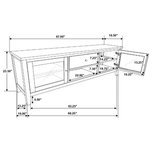 Mueble para TV Hollis de 67 pulgadas, madera, dos puertas y cajón, marrón y blanco