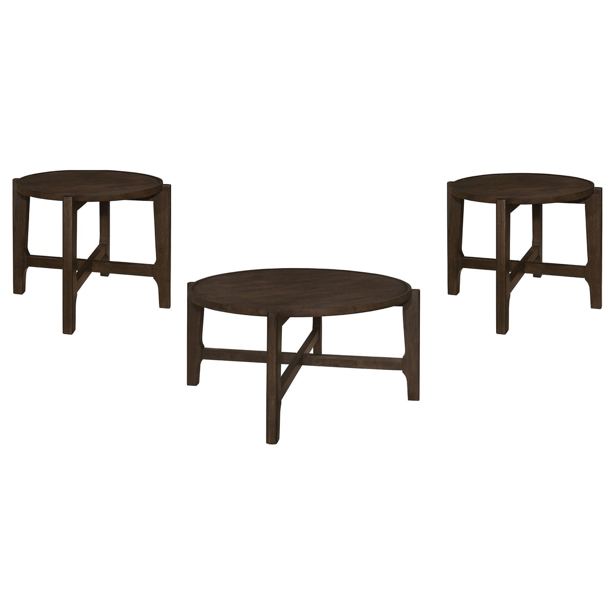 Juego de mesa de centro y auxiliar de madera maciza Cota de 3 piezas en marrón oscuro