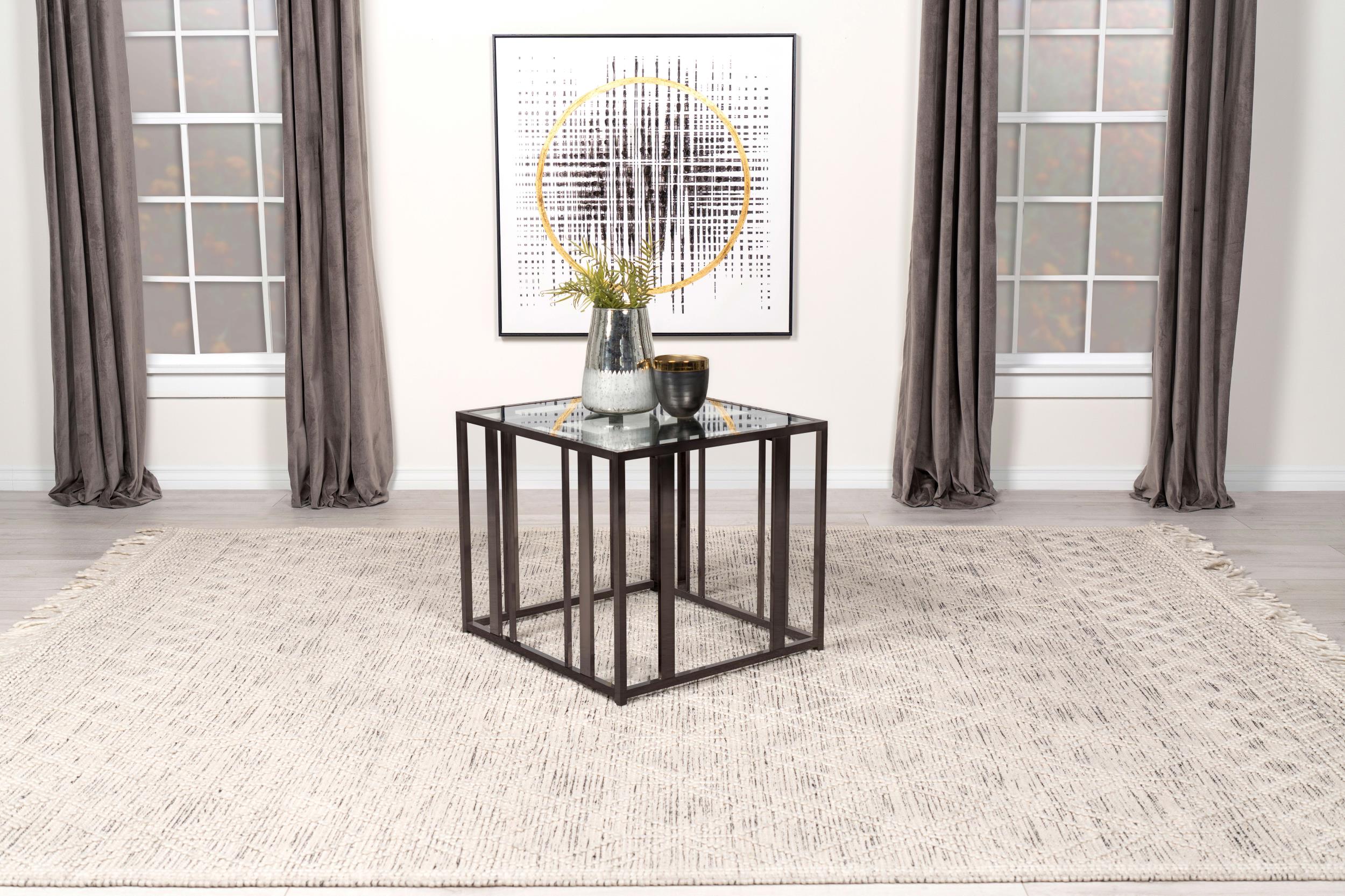 Adri Rectangular Glass Top Side End Table Black Nickel