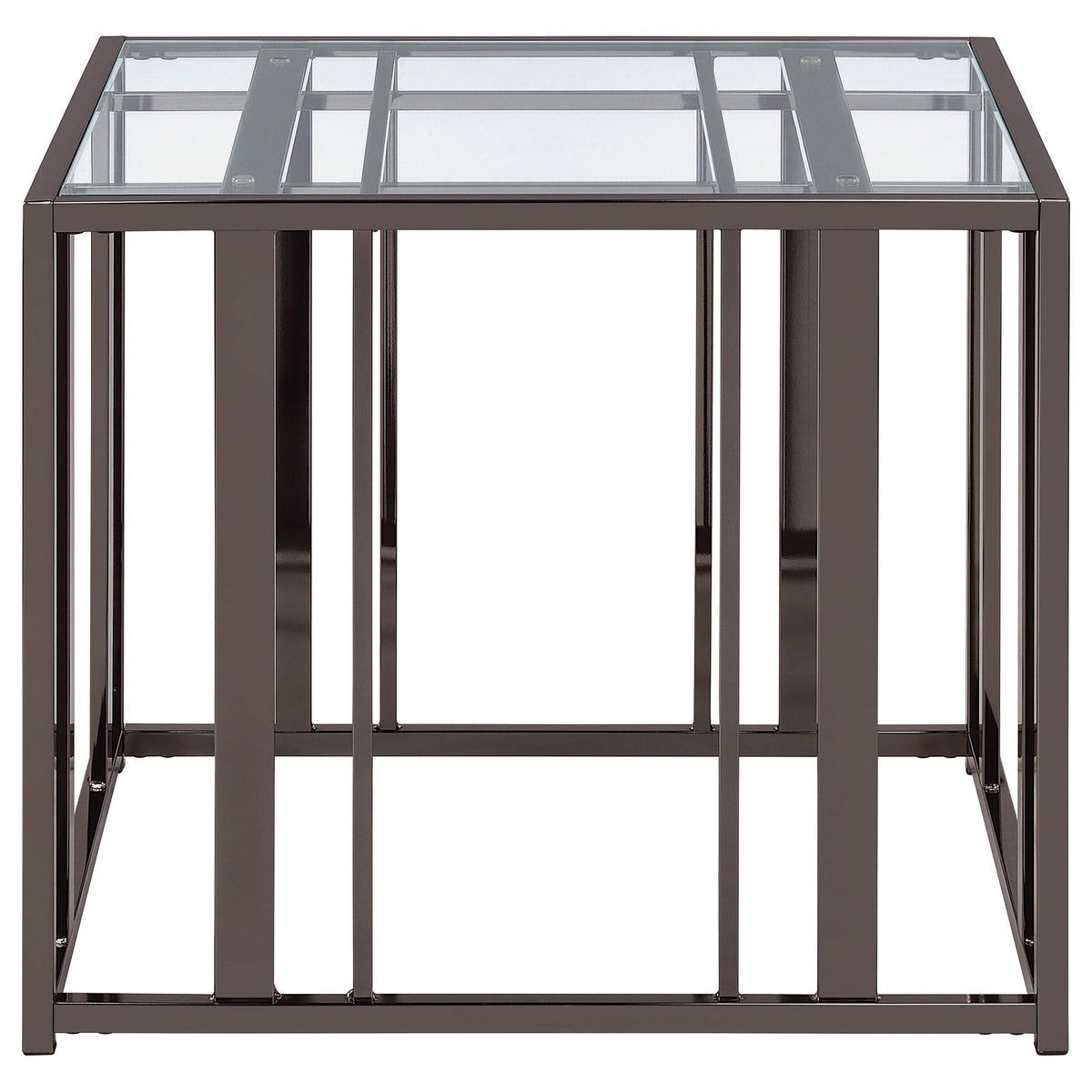 Mesa auxiliar rectangular con tapa de cristal Adri en níquel negro