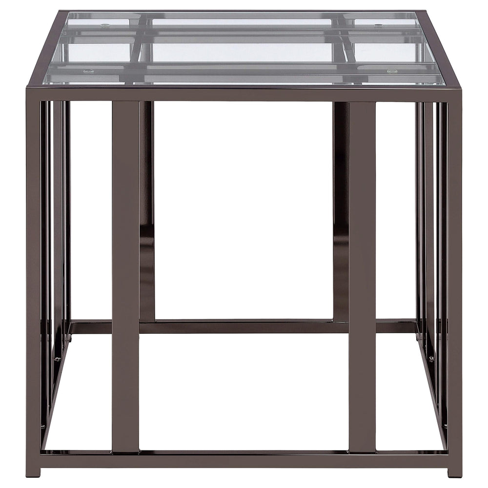 Mesa auxiliar rectangular con tapa de cristal Adri en níquel negro