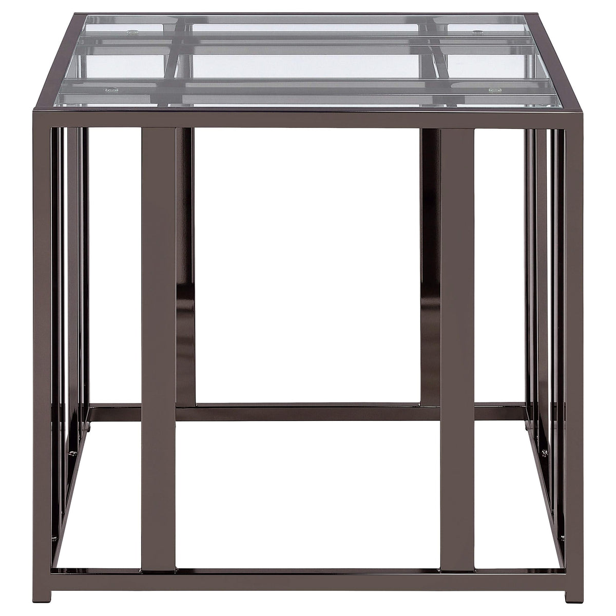 Mesa auxiliar rectangular con tapa de cristal Adri en níquel negro