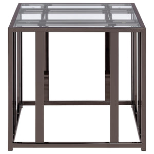 Mesa auxiliar rectangular con tapa de cristal Adri en níquel negro