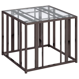 Mesa auxiliar rectangular con tapa de cristal Adri en níquel negro
