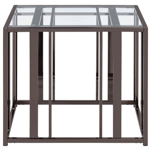 Mesa auxiliar rectangular con tapa de cristal Adri en níquel negro
