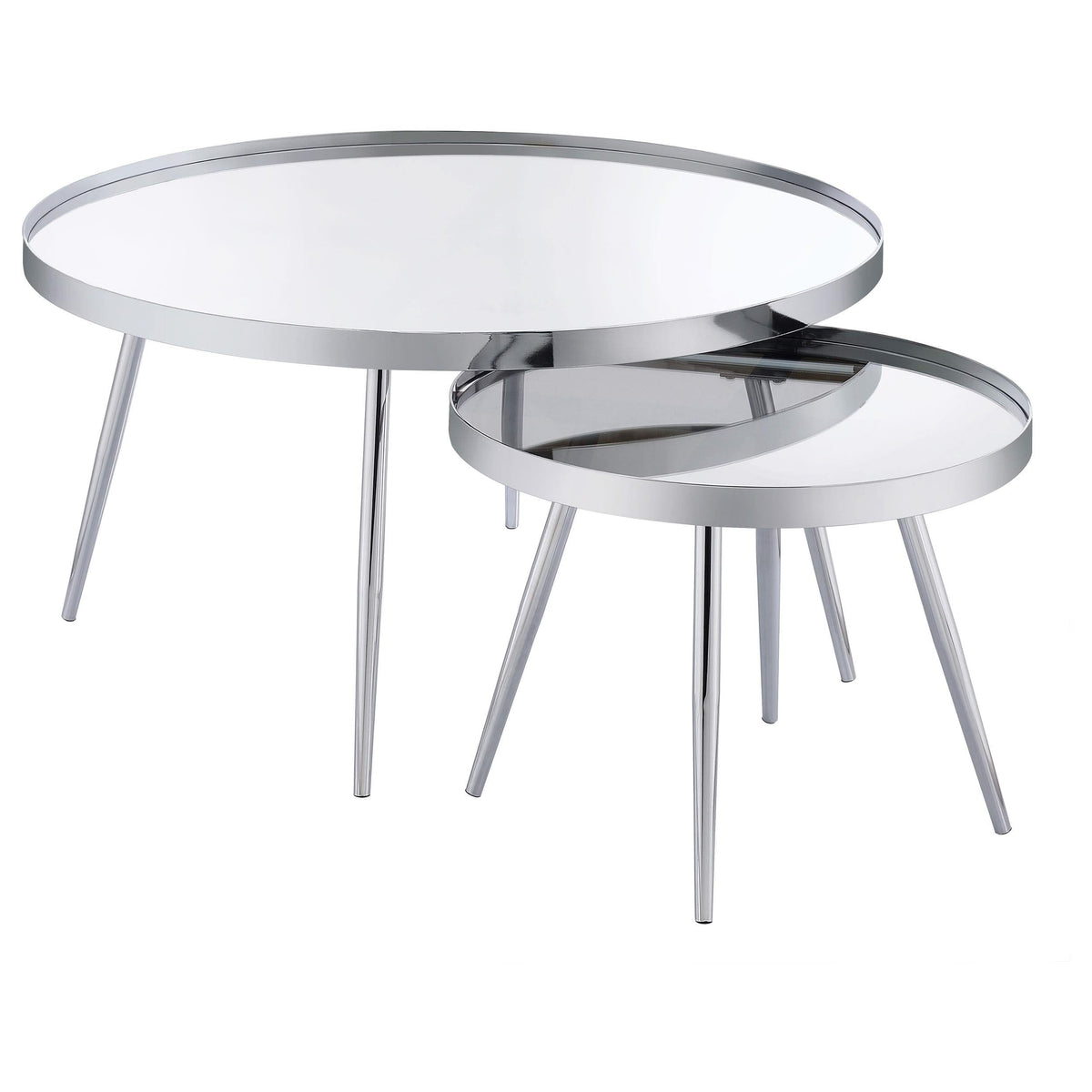 Mesa de centro anidada Kaelyn de 2 piezas con espejo redondo y cubierta cromada