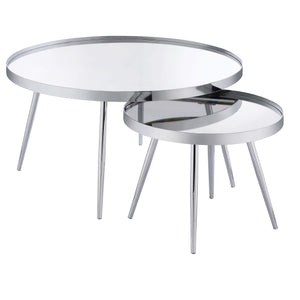 Mesa de centro anidada Kaelyn de 2 piezas con espejo redondo y cubierta cromada