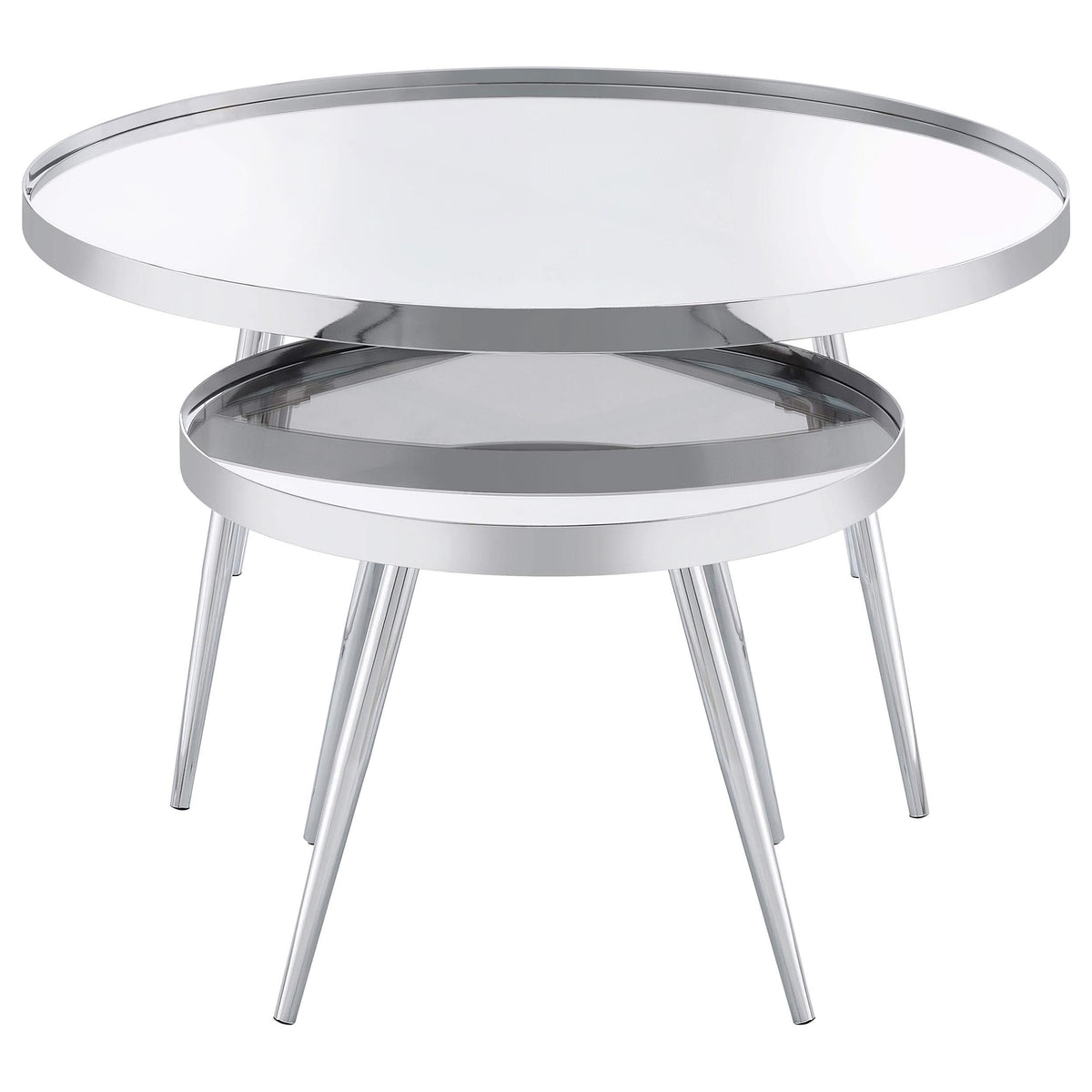 Mesa de centro anidada Kaelyn de 2 piezas con espejo redondo y cubierta cromada