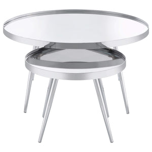 Mesa de centro anidada Kaelyn de 2 piezas con espejo redondo y cubierta cromada