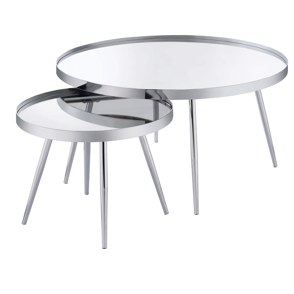 Mesa de centro anidada Kaelyn de 2 piezas con espejo redondo y cubierta cromada