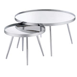 Mesa de centro anidada Kaelyn de 2 piezas con espejo redondo y cubierta cromada