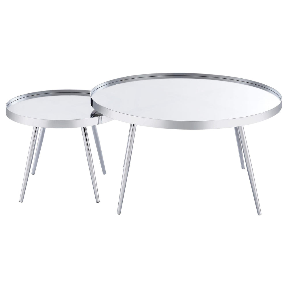 Mesa de centro anidada Kaelyn de 2 piezas con espejo redondo y cubierta cromada