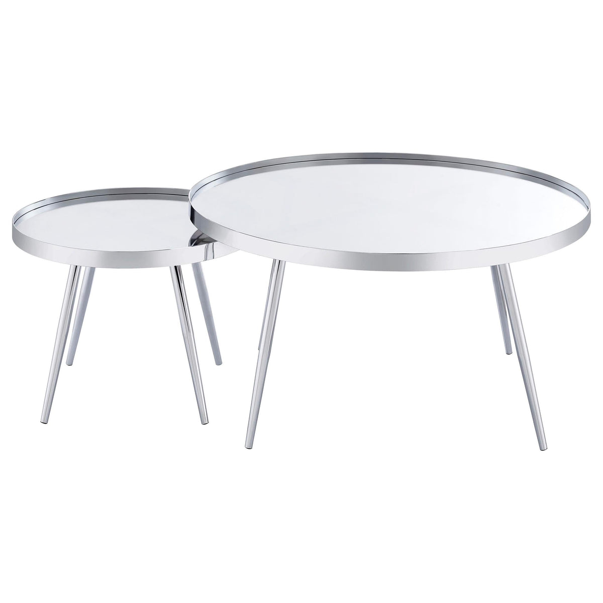 Mesa de centro anidada Kaelyn de 2 piezas con espejo redondo y cubierta cromada
