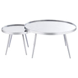 Mesa de centro anidada Kaelyn de 2 piezas con espejo redondo y cubierta cromada