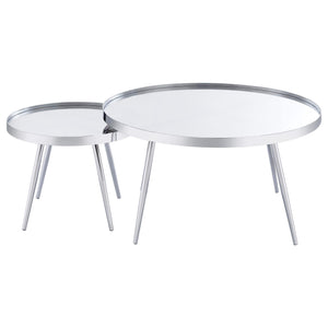 Mesa de centro anidada Kaelyn de 2 piezas con espejo redondo y cubierta cromada