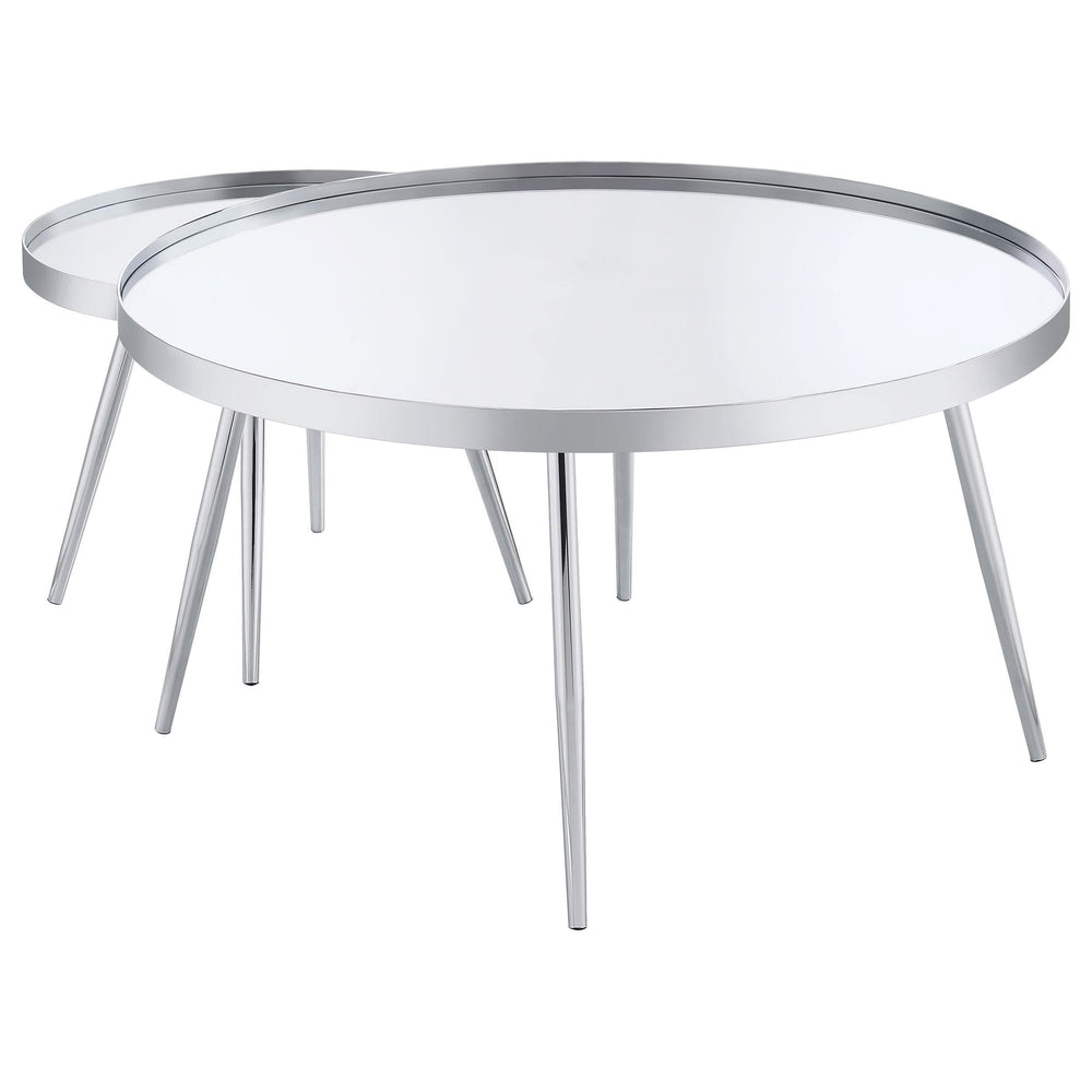 Mesa de centro anidada Kaelyn de 2 piezas con espejo redondo y cubierta cromada