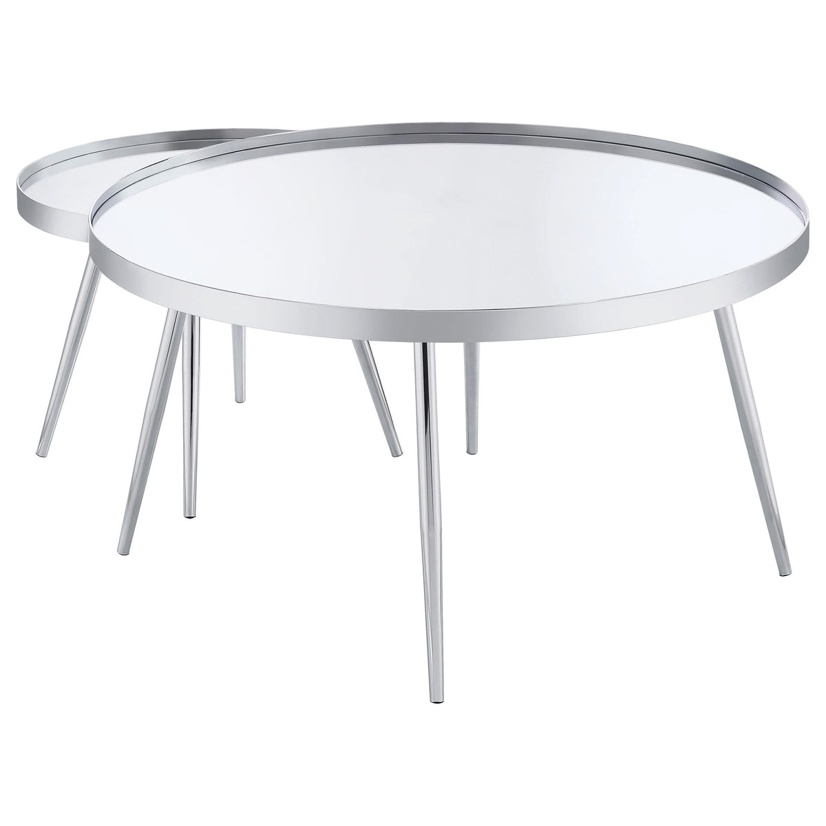 Mesa de centro anidada Kaelyn de 2 piezas con espejo redondo y cubierta cromada