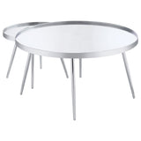 Mesa de centro anidada Kaelyn de 2 piezas con espejo redondo y cubierta cromada