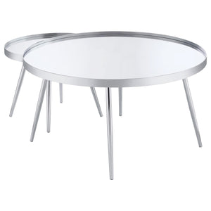 Mesa de centro anidada Kaelyn de 2 piezas con espejo redondo y cubierta cromada