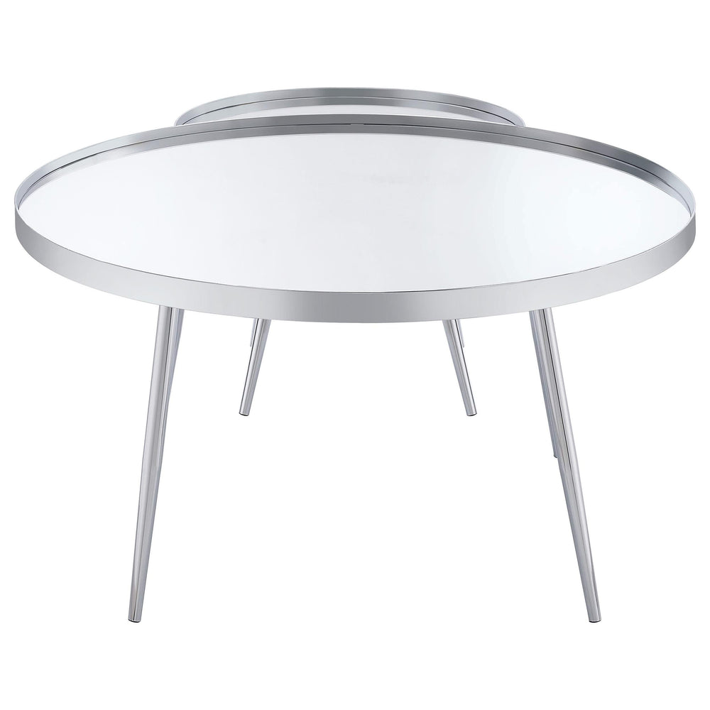 Mesa de centro anidada Kaelyn de 2 piezas con espejo redondo y cubierta cromada
