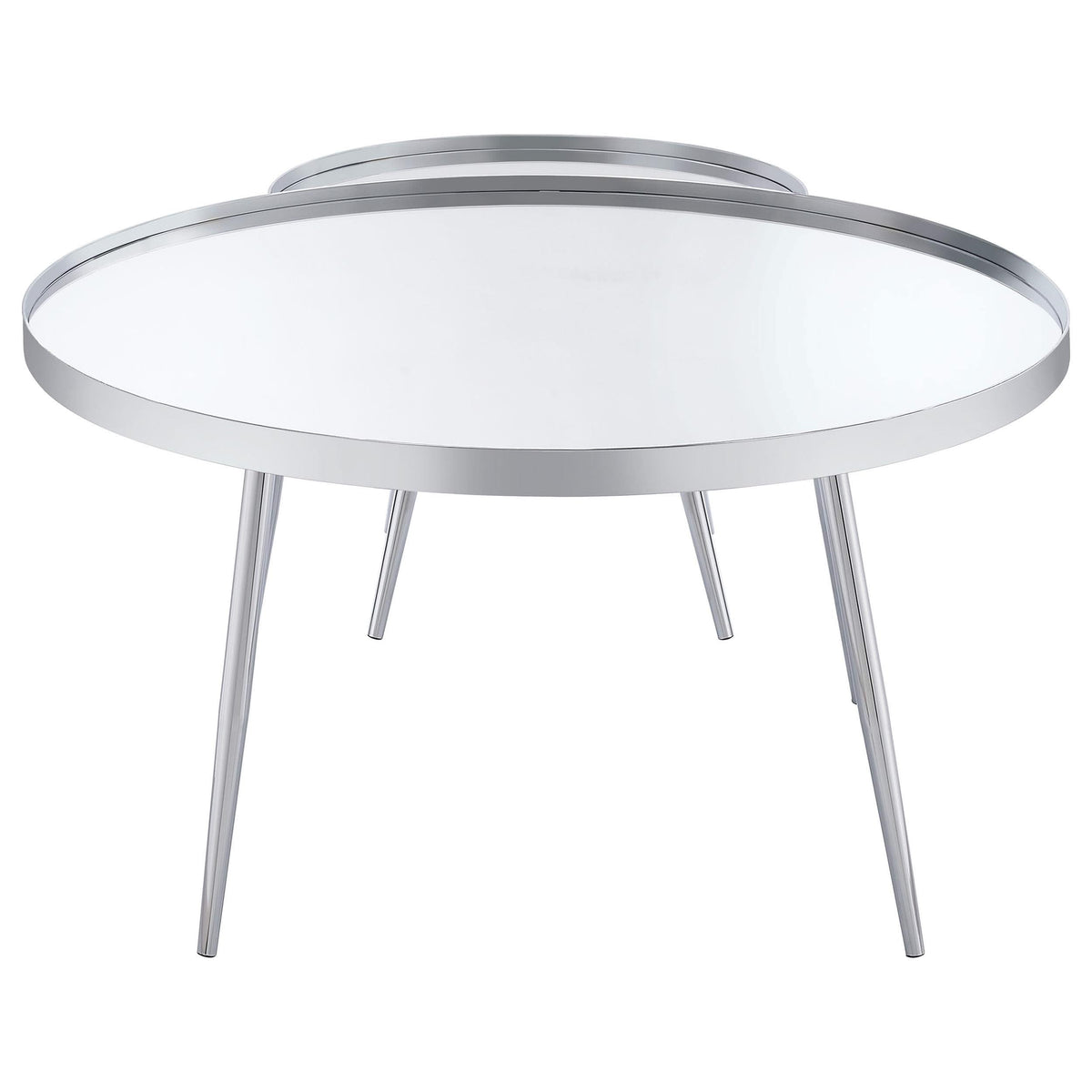 Mesa de centro anidada Kaelyn de 2 piezas con espejo redondo y cubierta cromada