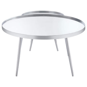 Mesa de centro anidada Kaelyn de 2 piezas con espejo redondo y cubierta cromada