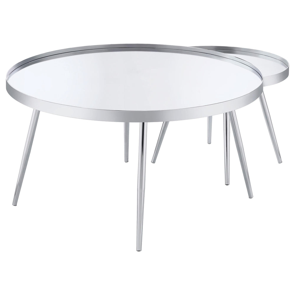 Mesa de centro anidada Kaelyn de 2 piezas con espejo redondo y cubierta cromada