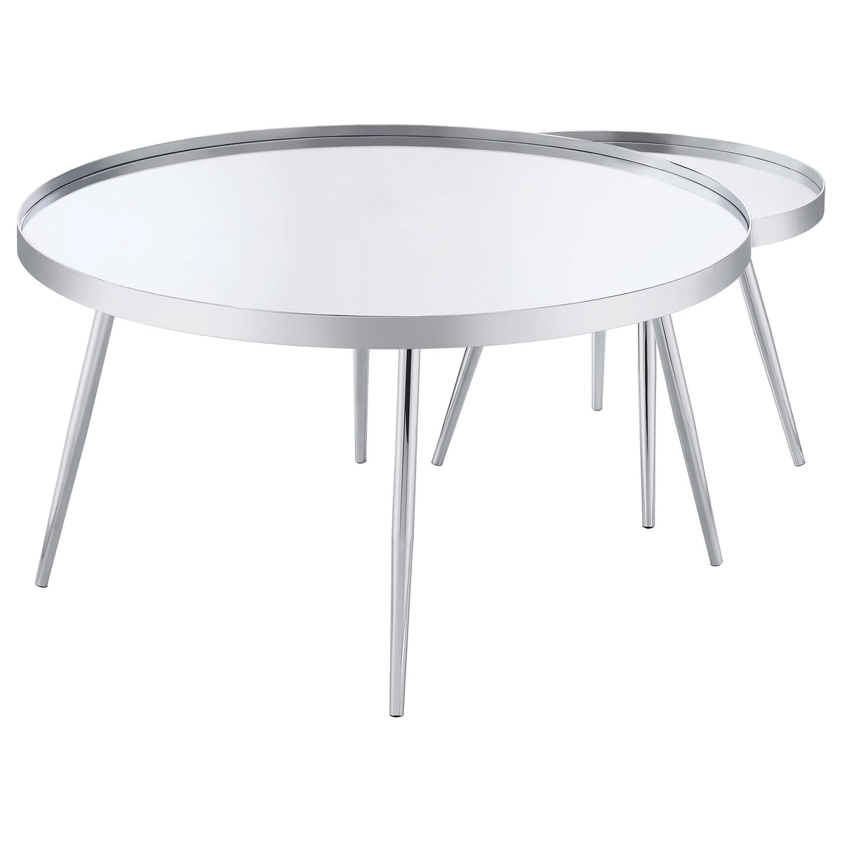 Mesa de centro anidada Kaelyn de 2 piezas con espejo redondo y cubierta cromada