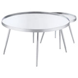 Mesa de centro anidada Kaelyn de 2 piezas con espejo redondo y cubierta cromada