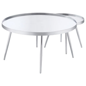 Mesa de centro anidada Kaelyn de 2 piezas con espejo redondo y cubierta cromada