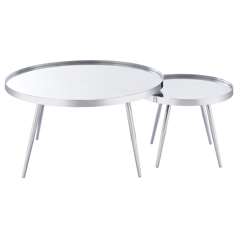 Mesa de centro anidada Kaelyn de 2 piezas con espejo redondo y cubierta cromada
