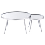Mesa de centro anidada Kaelyn de 2 piezas con espejo redondo y cubierta cromada
