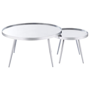 Mesa de centro anidada Kaelyn de 2 piezas con espejo redondo y cubierta cromada