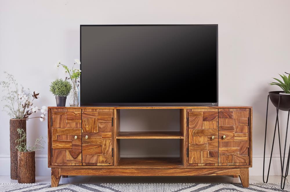 4-door Solid Wood 60" TV Stand Natural Sheesham