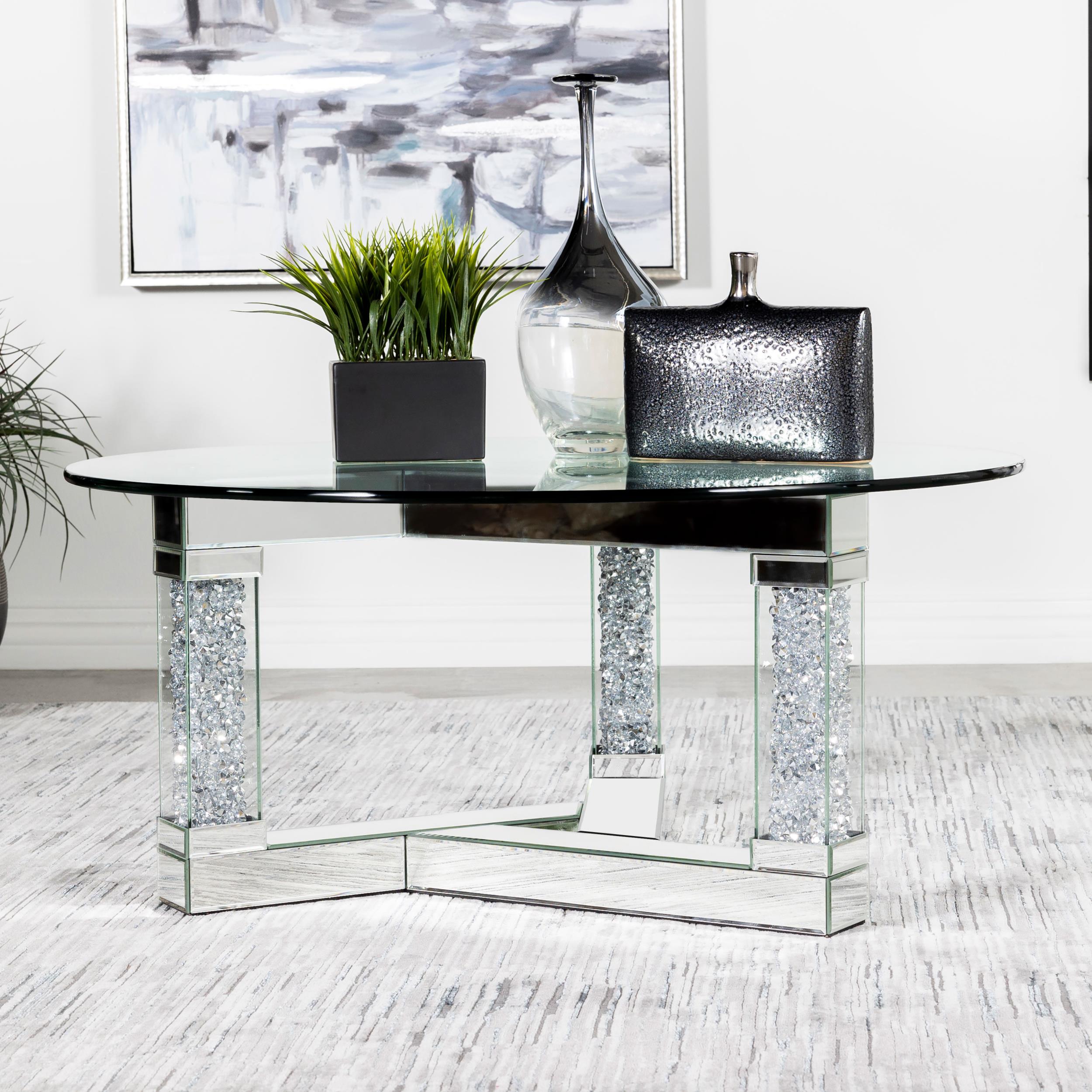 Octave Round Glass Top Mirrored Acrylic Coffee Table Silver