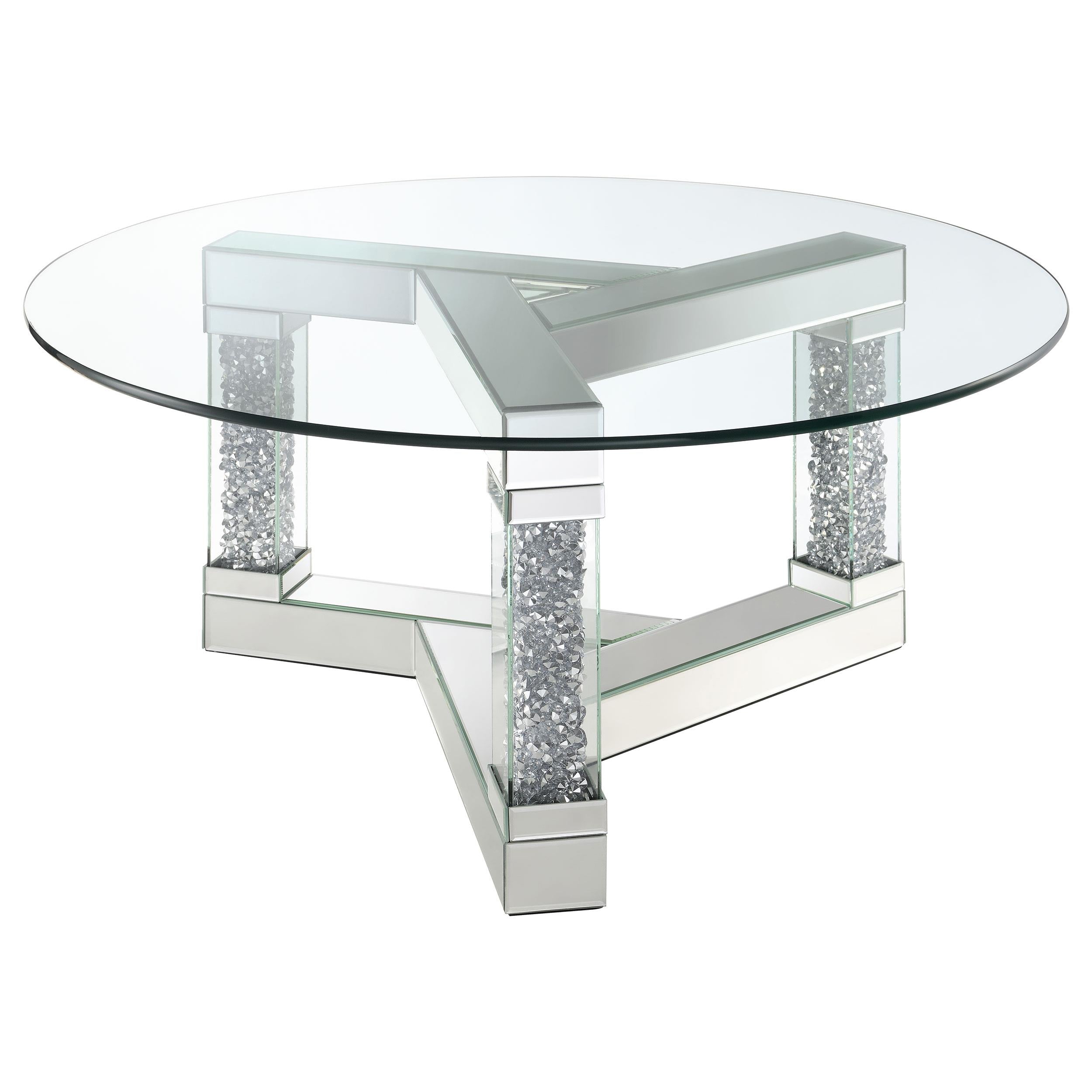 Octave Round Glass Top Mirrored Acrylic Coffee Table Silver