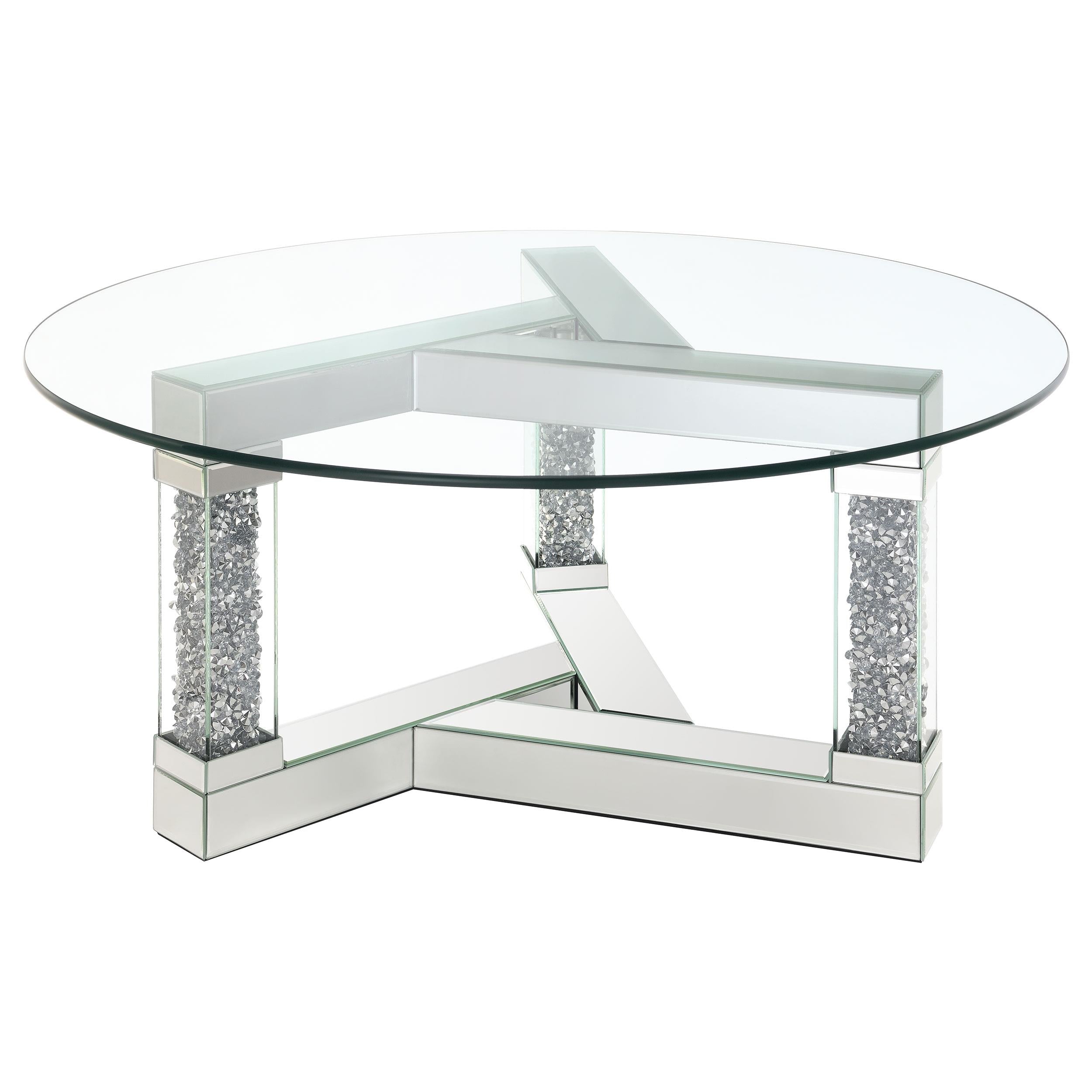 Octave Round Glass Top Mirrored Acrylic Coffee Table Silver