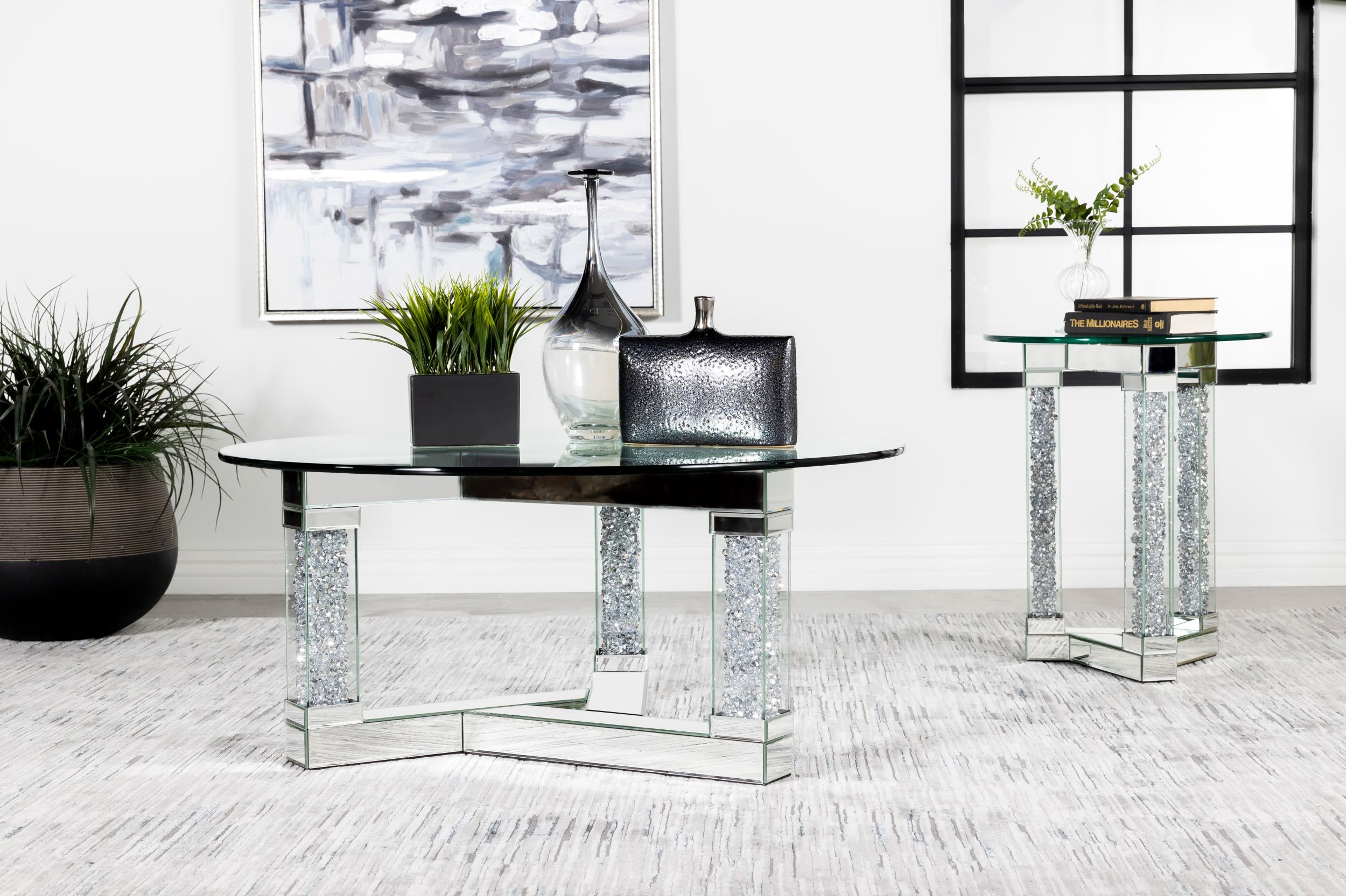 Octave Round Glass Top Mirrored Acrylic Coffee Table Silver