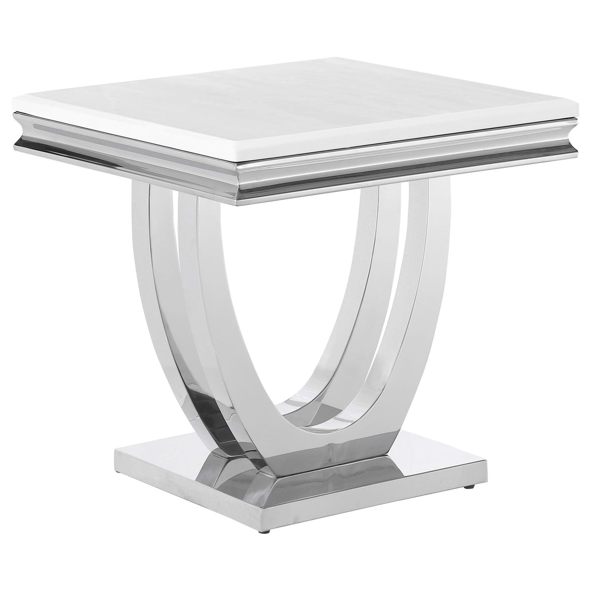 Mesa auxiliar Kerwin Square Stone Top, blanca y cromada