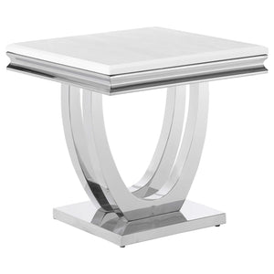 Mesa auxiliar Kerwin Square Stone Top, blanca y cromada