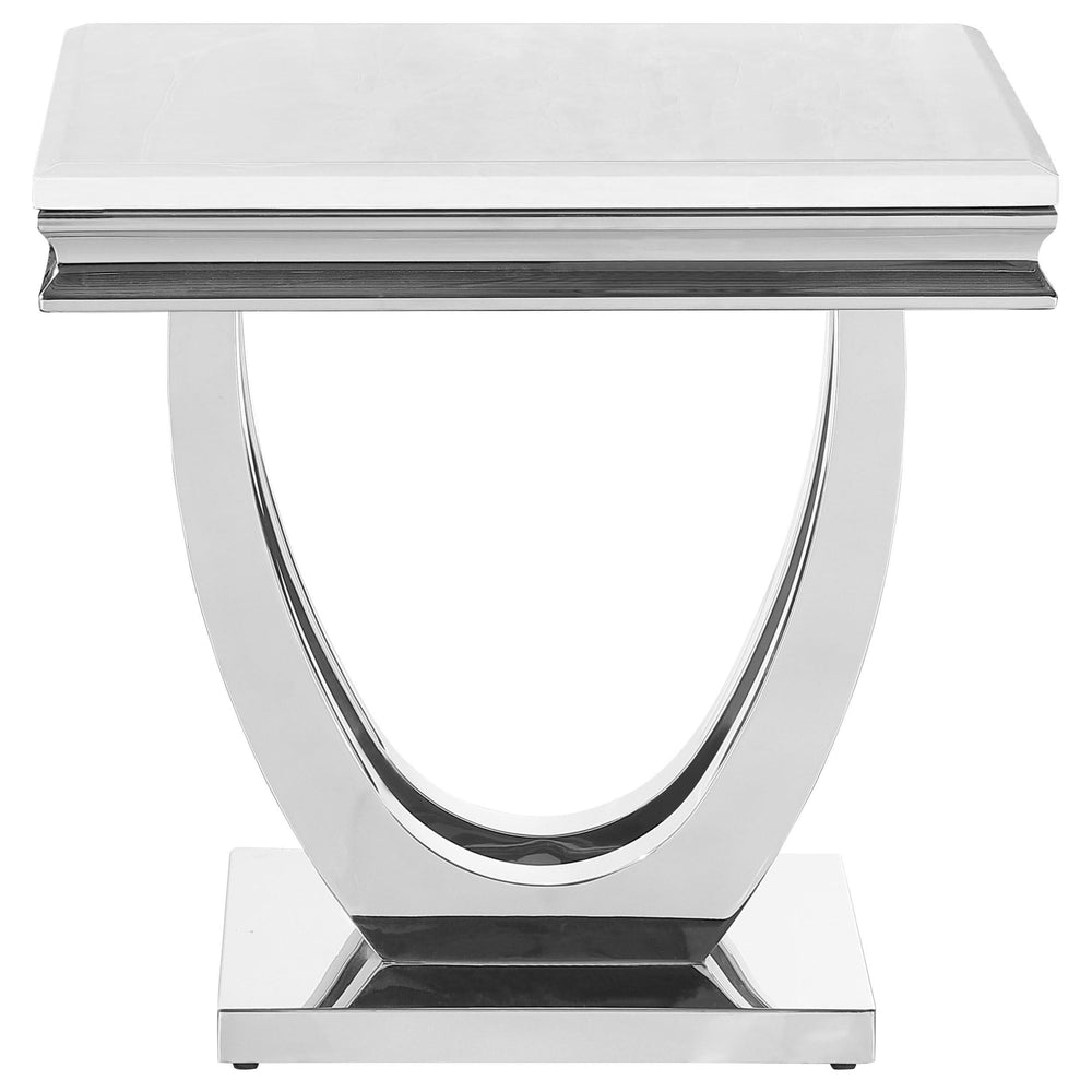 Mesa auxiliar Kerwin Square Stone Top, blanca y cromada